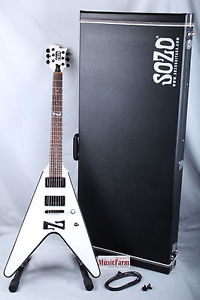 Sozo Z Series ZVW Flying V Electric Guitar White w Black Bevel w Hardshell Case