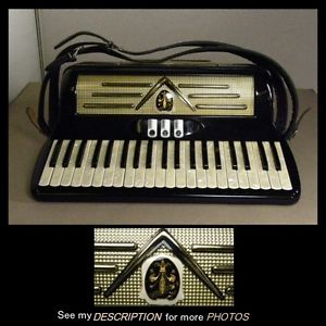 Vintage Italian ACCORDION Black and Pearlized Made in ITALY Fleur De Lis