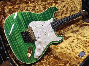 Free Shipping Used WARMOTH Custom Trans Green Electric Guitar