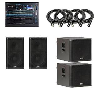 Allen & Heath Qu-24 Digital Console with Cables, Subwoofers, and Speakers