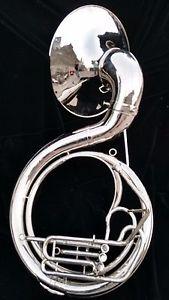 INDIAN HANDMADE CHROME FINISH 25"SOUSAPHONE BRASS MADE TUBA MOUTH PIECE WITH BAG