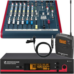 Sennheiser ew112G3 Wireless Lavalier Mic w Allen & Heath ZED60-10FX Mixing Board
