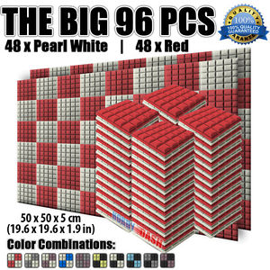 New 96 pcs Hemisphere Grid 50*50*5cm Red and Pearl White Acoustic Foam Panel