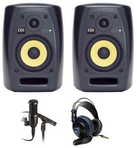 2 KRK VXT-6 6" Active Monitors + 2 Studio Condenser Mics +Presonus HD Headphones