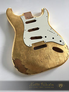 Fender Stratocaster style GOLD LEAF Custom Vintage aged nitro guitar body, relic