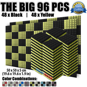 New 96 pcs Hemisphere Grid 50*50*5cm Black and Yellow Acoustic Foam Tile Panel