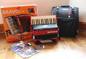 Hohner ROUGE Bravo III 72 basse avec doux étui-sangles-piano accordéon 34 clés