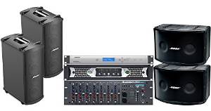 Bose Portable Sound System with Panaray 802 Series IV Loudspeakers, MB4 Loudspeakers, ControlSpace SP-24 Sound Processor, Alesis MultiMix 10 Wireless Rackmount Mixer, Ashly Power Amplifier
