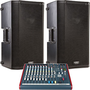 2x QSC K12 12" Powered Speakers with Allen & Heath ZED60-14FX Mixing Console