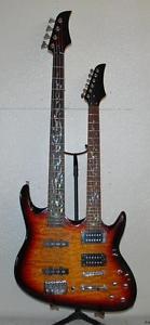 CUSTOM DOUBLE NECK ELECTRIC GUITAR & BASS SUNBURST DESIGN ABALONE INLAY