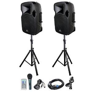 PRORECK PARTY 12 Portable 12-Inch 600 Watts 2-Way Powered PA Speaker System Combo Set with Bluetooth/USB/SD Card Reader/ FM Radio/Remote Control/Speaker Stand