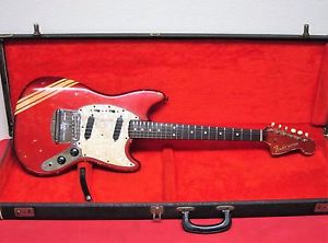 1971 Fender Mustang Guitar Competition Red & Matching Headstock Mini 22.5" Scale
