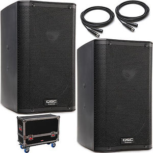 2x QSC K8 Powered Loudspeakers with Gator 2-in-1 K-8 Touring Speaker Flight Case