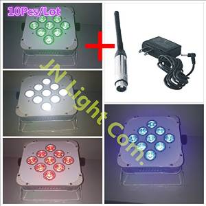 10pcs/lot 9pcs*12W RGBW 4 in 1 Led Battery Wireless DMX LED Par Light+Flycase+1pc Transceiver