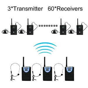 Professional TP-Wireless Tour Guide System for Tour Guiding, Teaching, Travel, Simultaneous Translation,Meeting, Museum Visiting(3 Transmitter and 60 Receivers)