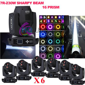 6pcs 7R beam moving head light 230w sharpy beam light dmx stage lighting 16prism