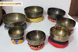 Chakra Healing Tibetan Old Singing Bowl Set of 7 Hand Hammered Meditation Bowls