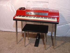VINTAGE RARE RED WURLITZER 200 ELECTRONIC ELECTRIC PIANO AND BENCH