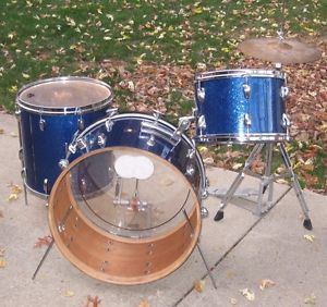 Vtg 1962 Slingerland Drum Set blue sparkle DW snare hi hat kick pedal Radio King