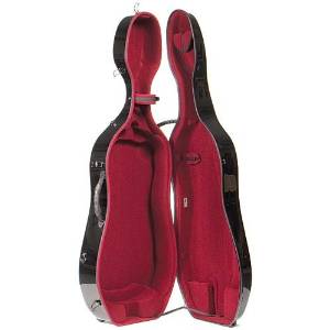 Gewa 346SW Idea Evolution Rolly Fiberglass 4/4 Cello Case with Black Exterior and Red Interior and Wheels