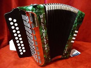 NEW Weltmeister 406 Green Diatonic 21 Button Accordion Model MM Made in Germany