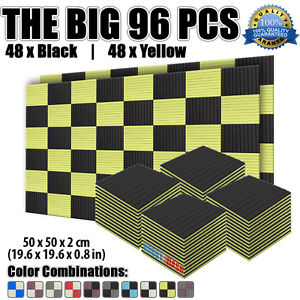 New 96 pcs Set 50*50*2cm Flat Wedge Tile Black and Yellow Studio Acoustic Foam