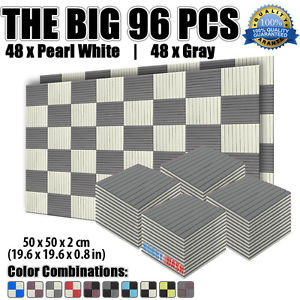 New 96 pcs Set 50*50*2cm Flat Wedge Tile Pearl White and Gray Acoustic Foam