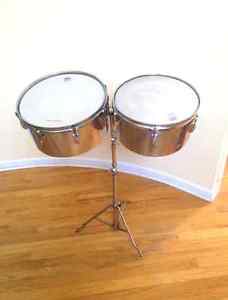 2 Ludwig chrome tom toms, timpani, vtg logos, musically superb, cosmetically not