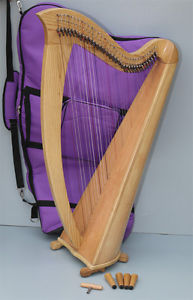 Saffron 34-strings Lever Harp with Deluxe Carry Bag, Tax Free Delivery in USA