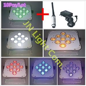 10pcs/lot 9pcs*18w Rgbwauv 6 in 1 Led Battery Wireless DMX LED Par Light+flycase+1pc Transceiver