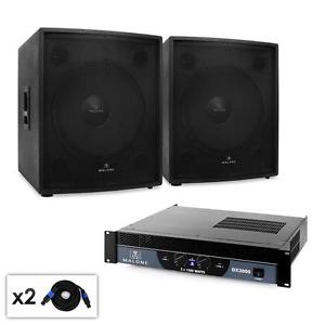 Pack Audio PA 2.0 dos Subwoofers 1250W RMS carcasa ABS Amplificador Cables incl.