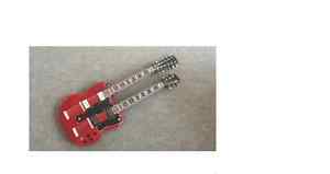NEW FACTORY CHIBSON ELECTRIC GUITAR DOUBLE NECK 1275 WINE RED JIMMY PAGE DOBLE