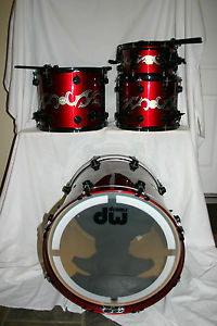 DW drums Collectors Series 4 Piece Red Lacquer Silver Flame Tribal 2009 Kit