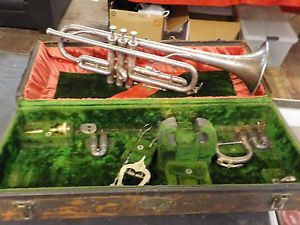 antique  RARE FRANK HOLTON ~ SILVERPLATE ENGRAVED TRUMPET ~ 1912 W/EXTRA SLIDES