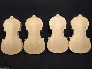 4pcs strad style solid wood unfinished violin body 4/4,rare flame back