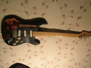 Vintage Dragonfire Electric Guitar Fender Lace Sensor Black with Dragon on Front