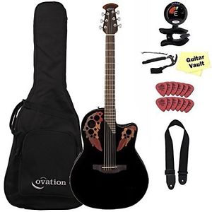 Ovation Celebrity Elite CE44-5 Black Acoustic Electric Guitar With Gig Bag and