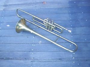 Vintage Couesnon Valve Trombone w/ mouthpiece brass musical instrument RARE old