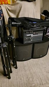 Complete PA system for live music with Yamaha powered 300W/12ch+effects mixer