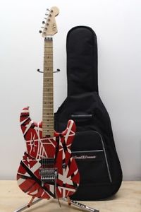 EVH Van Halen Striped Red White Black 6-String Electric Guitar RH w/ Soft Case