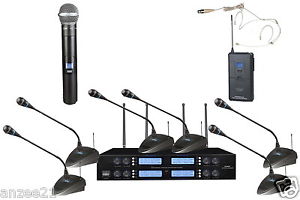 Wireless 8 Channel 6 Desk 1 Handheld 1 Beige Headset Conference Microphone Sets