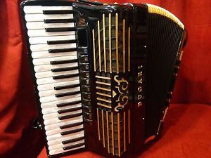 Used Black Bugari Gold Plus Piano Accordion Double Tone Chamber LMMM 41/120 4/5