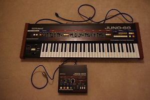 Roland Juno-60 Keyboard Synthesizer with rare JSQ- 60 sequencer and padded case