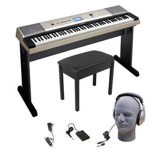 Yamaha 88 Key Portable Grand Automatic Keyboard Bundle with Padded Bench Stand