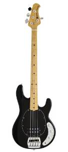 Ernie Ball Music Man Classic Collection StingRay 4 String Bass - Single Humbucker Black Finished Birdseye Maple Neck Black Pickguard