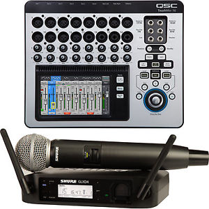 QSC TouchMix 16 Digital Mixer and Shure GLXD24/SM58 Handheld Wireless Microphone