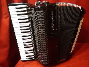 Used Mengascini Prima Double Tone Chamber Piano Accordion Black LLMM Italian