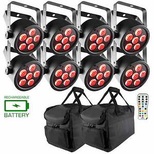 (8) Chauvet DJ EZpar T6 USB Battery-Operated Tri-Color LED Wash Lights & Case