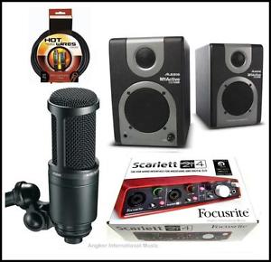 Focusrite Scarlett 2i4 Interface Audio Technice AT2020 Mic Alesis USB Studio Mon