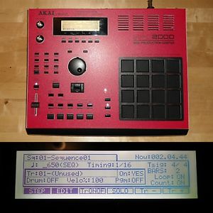 CUSTOM Akai MPC 2000 RED/BLACK skin w/WHITE LEDs BLACK PADS MAXED RAM